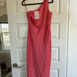 BHLDN Coral One-Shoulder Cocktail Dress